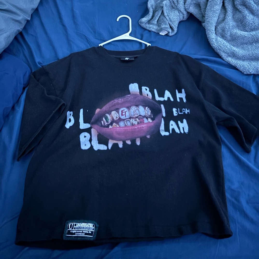 Black Graphic Tee with Lip Design